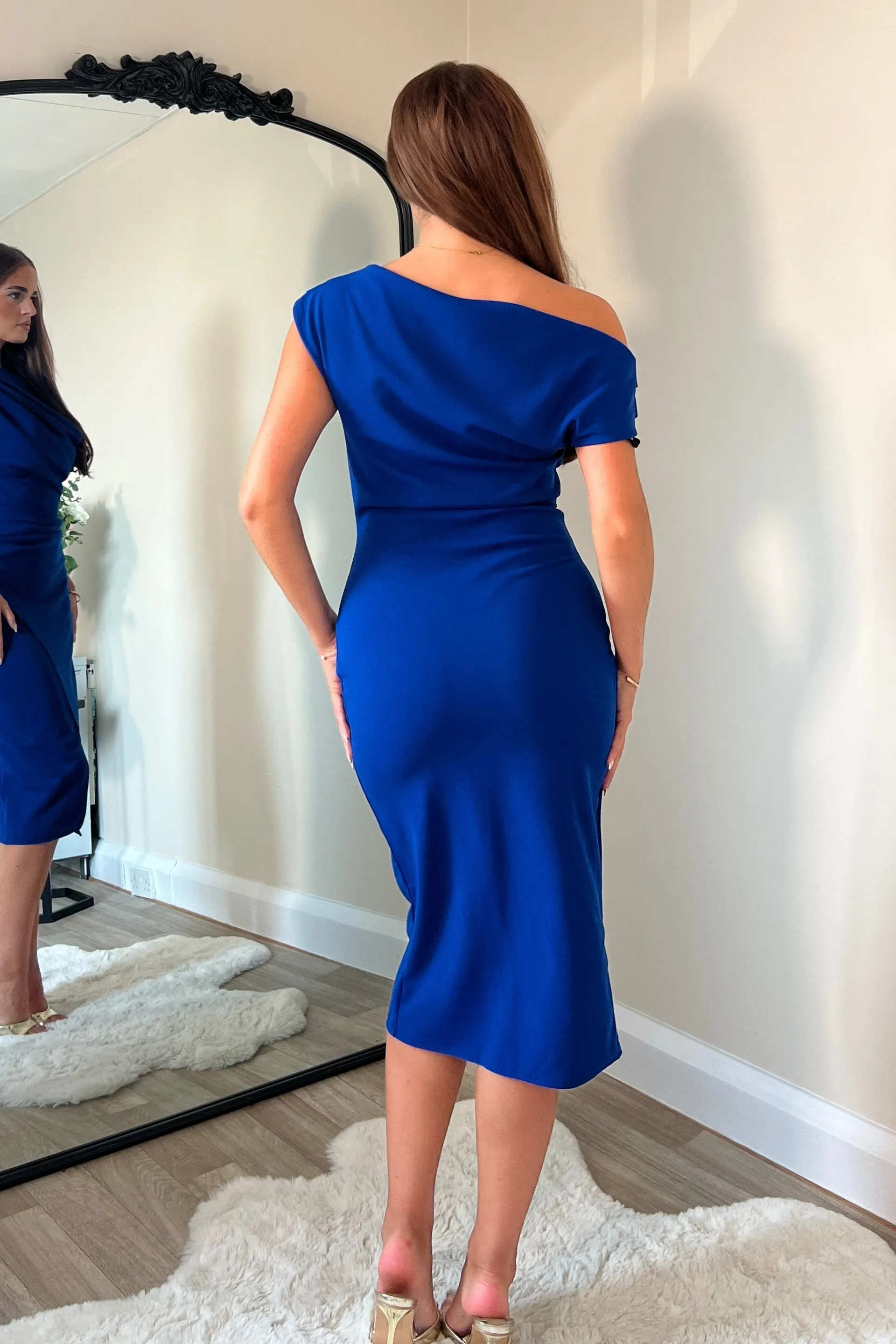 Ariana Asymmetric Midi Dress Royal Blue