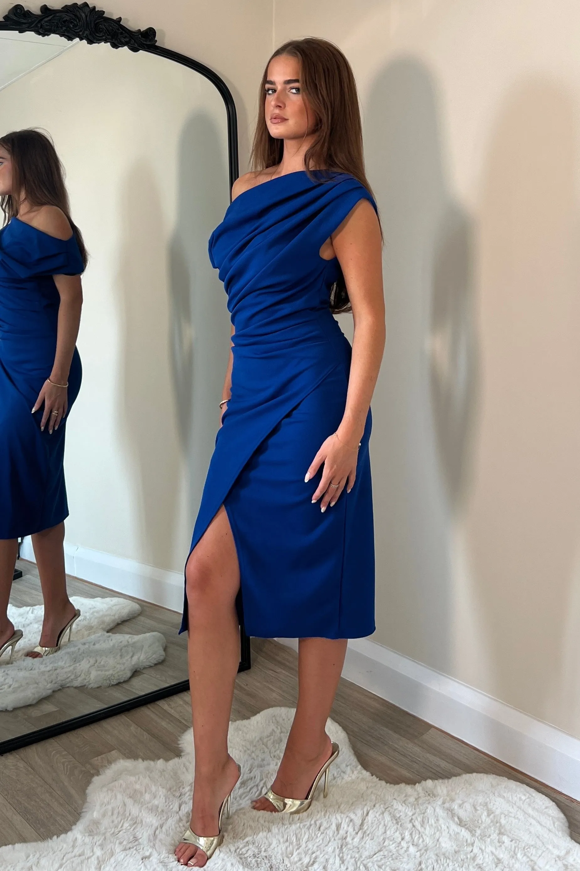 Ariana Asymmetric Midi Dress Royal Blue
