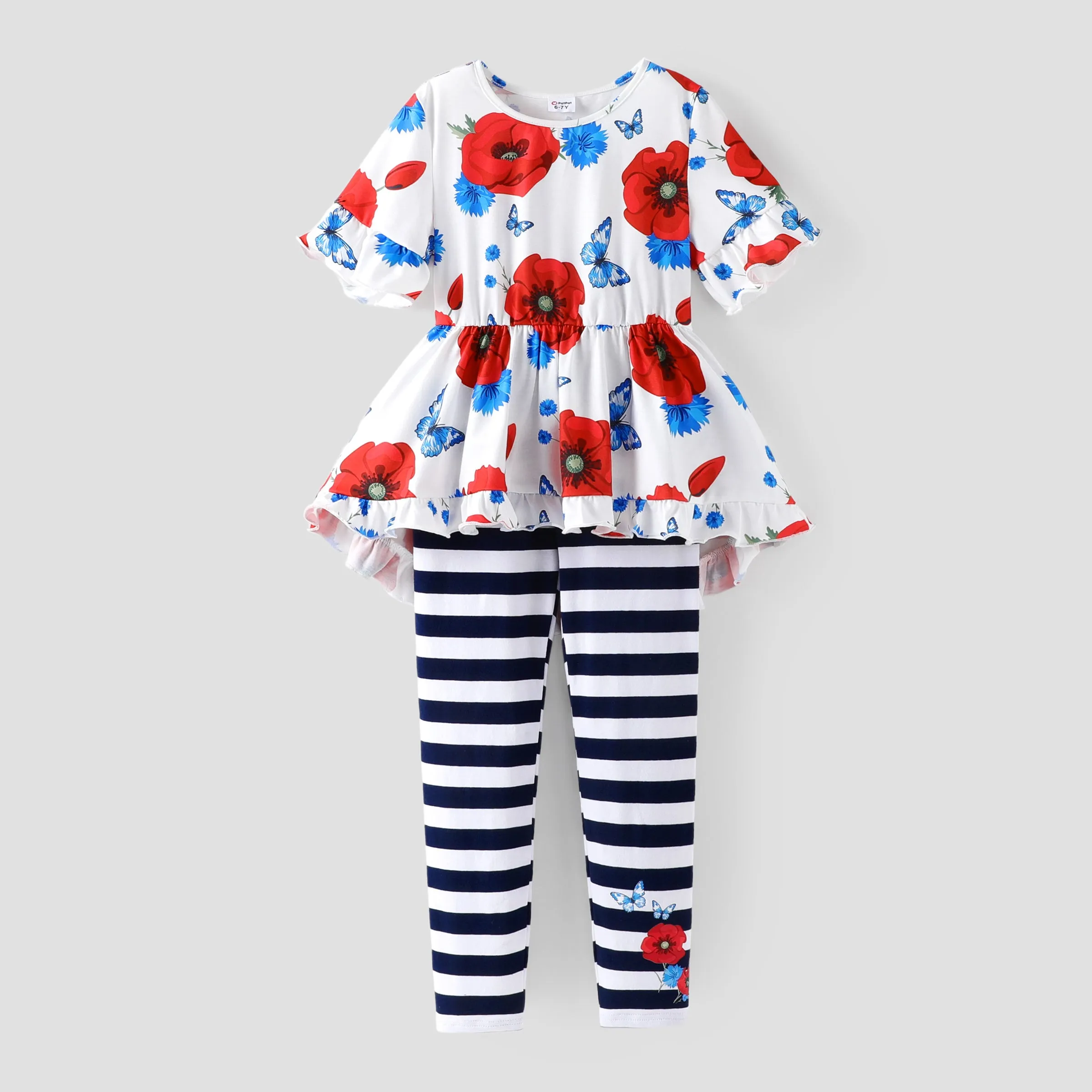 Baby/Kid 2pcs Sweet FloralTop and Striped Leggings Set