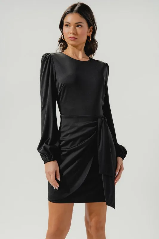 Black Back Cut Out Faux Wrap Dress