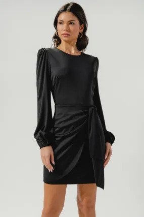Black Back Cut Out Faux Wrap Dress