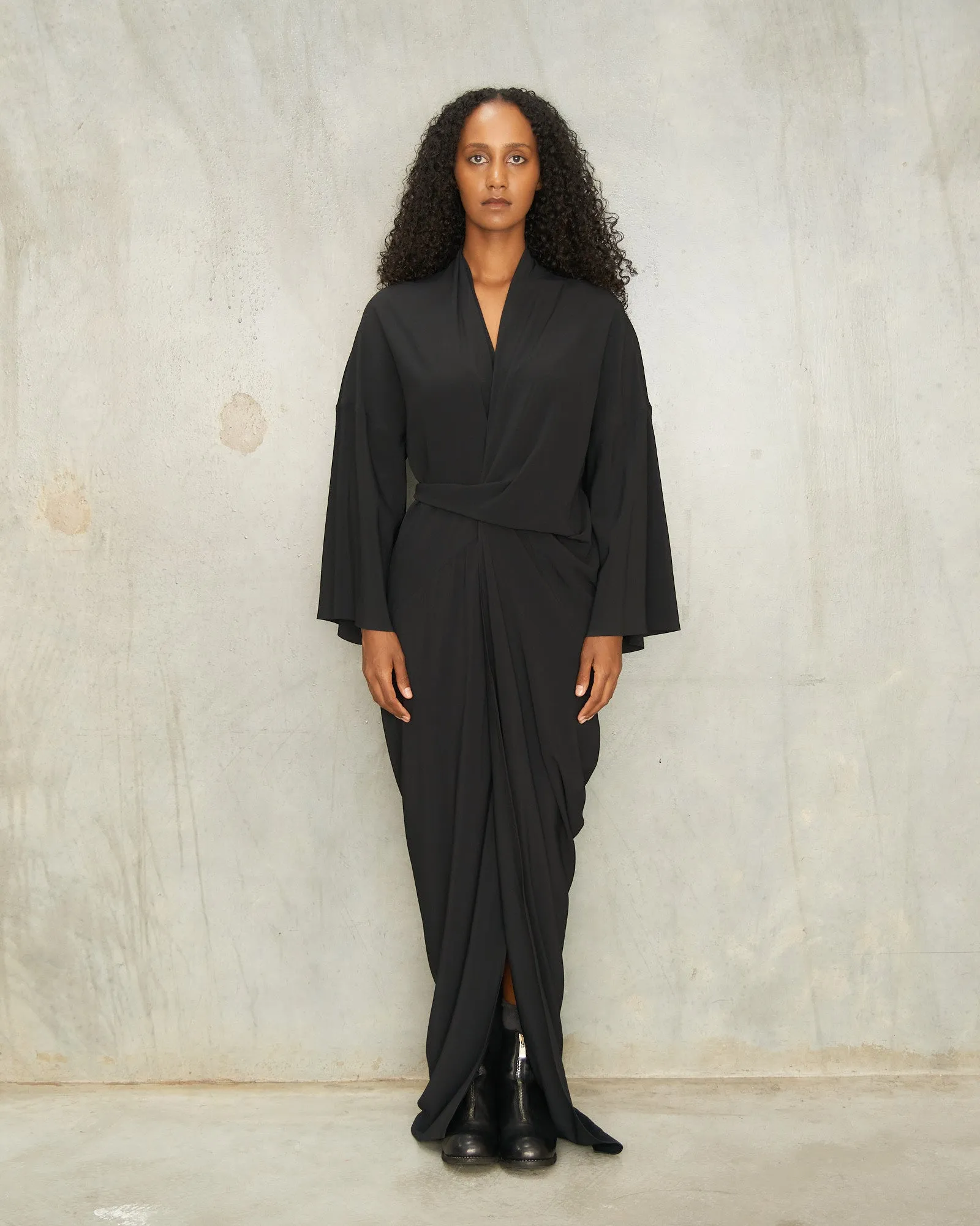 Black Crepe Wrap Gown