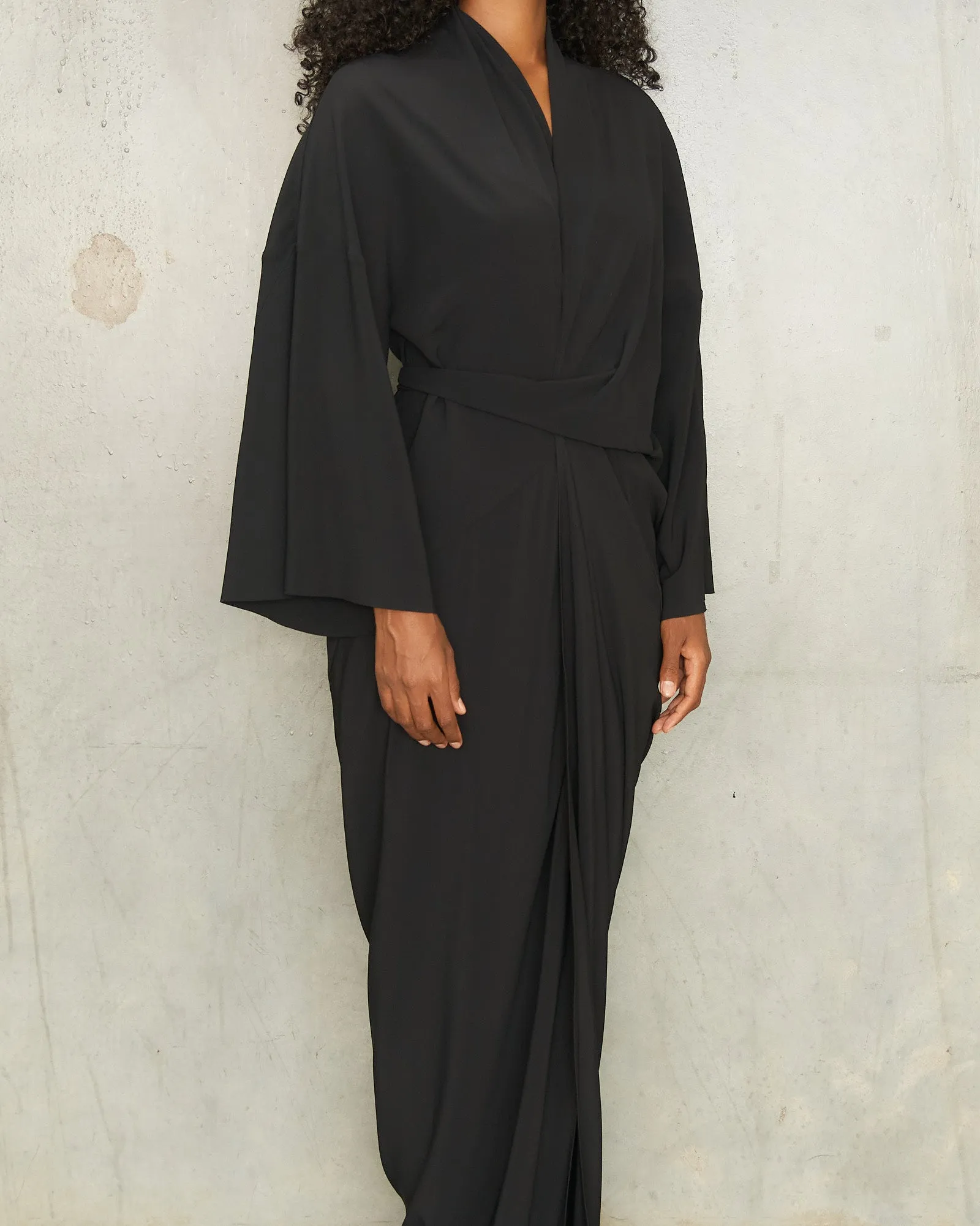 Black Crepe Wrap Gown