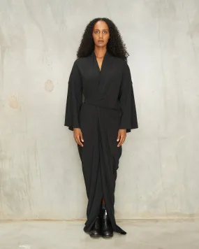 Black Crepe Wrap Gown