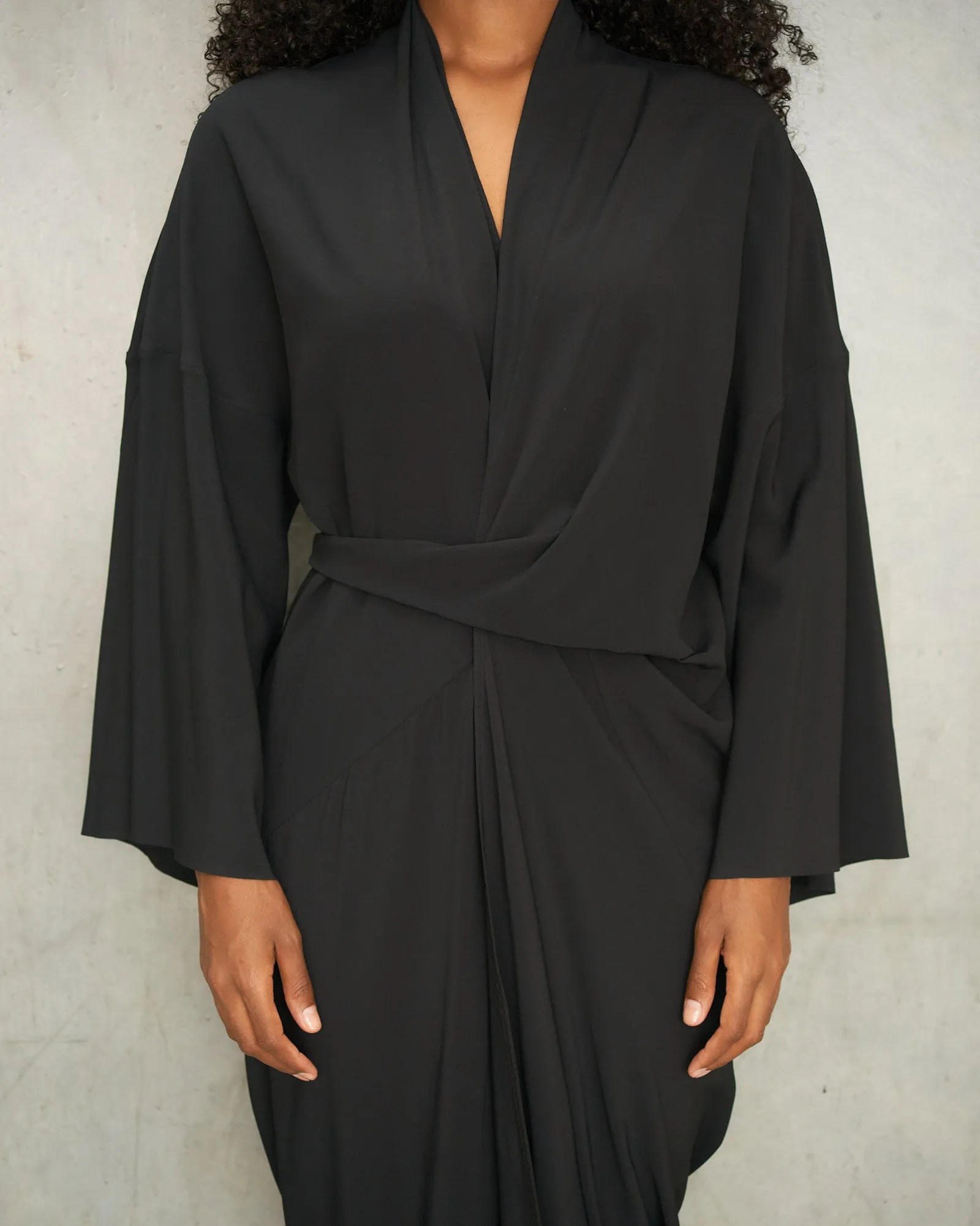 Black Crepe Wrap Gown