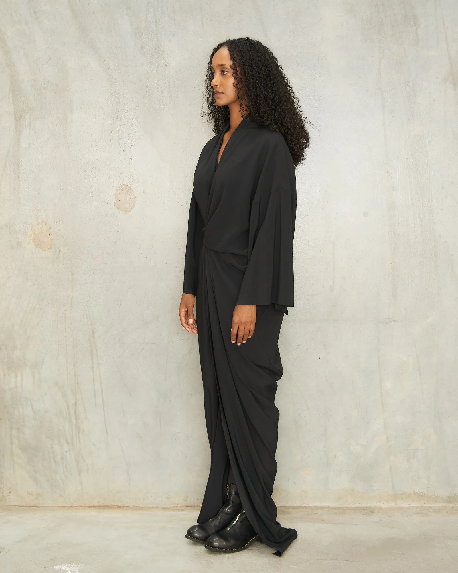 Black Crepe Wrap Gown