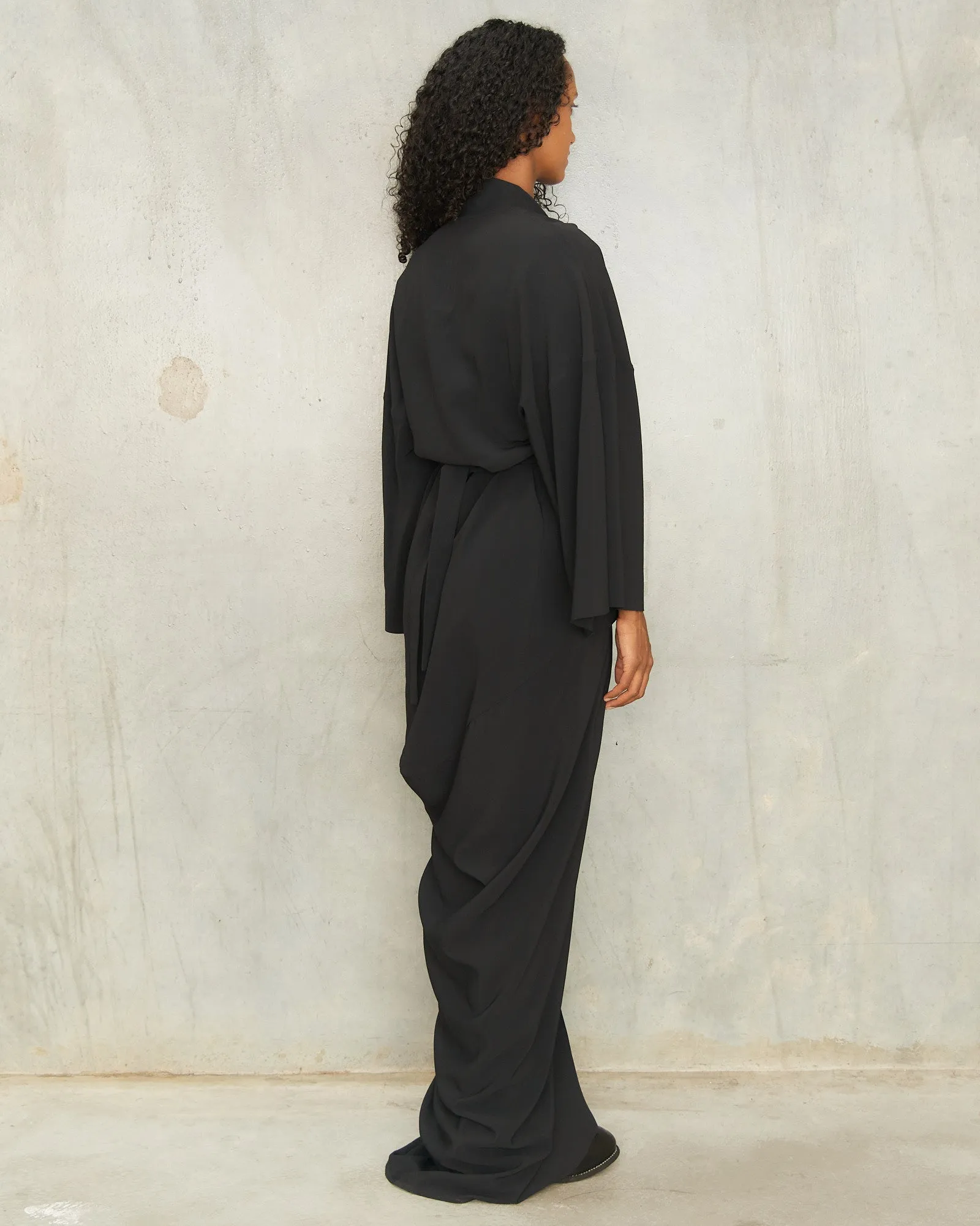 Black Crepe Wrap Gown