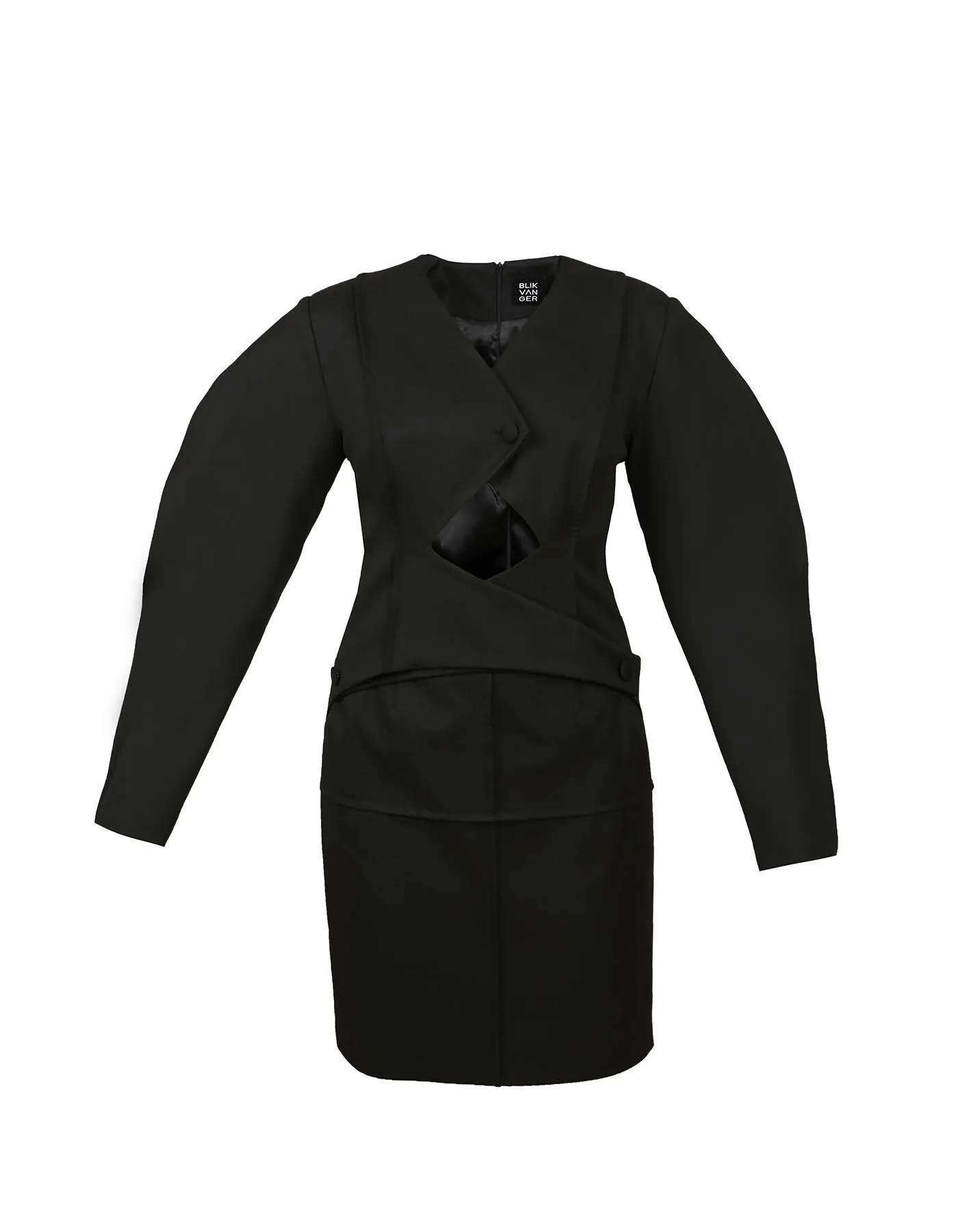 Black Puff Sleeve Cut Out Dress