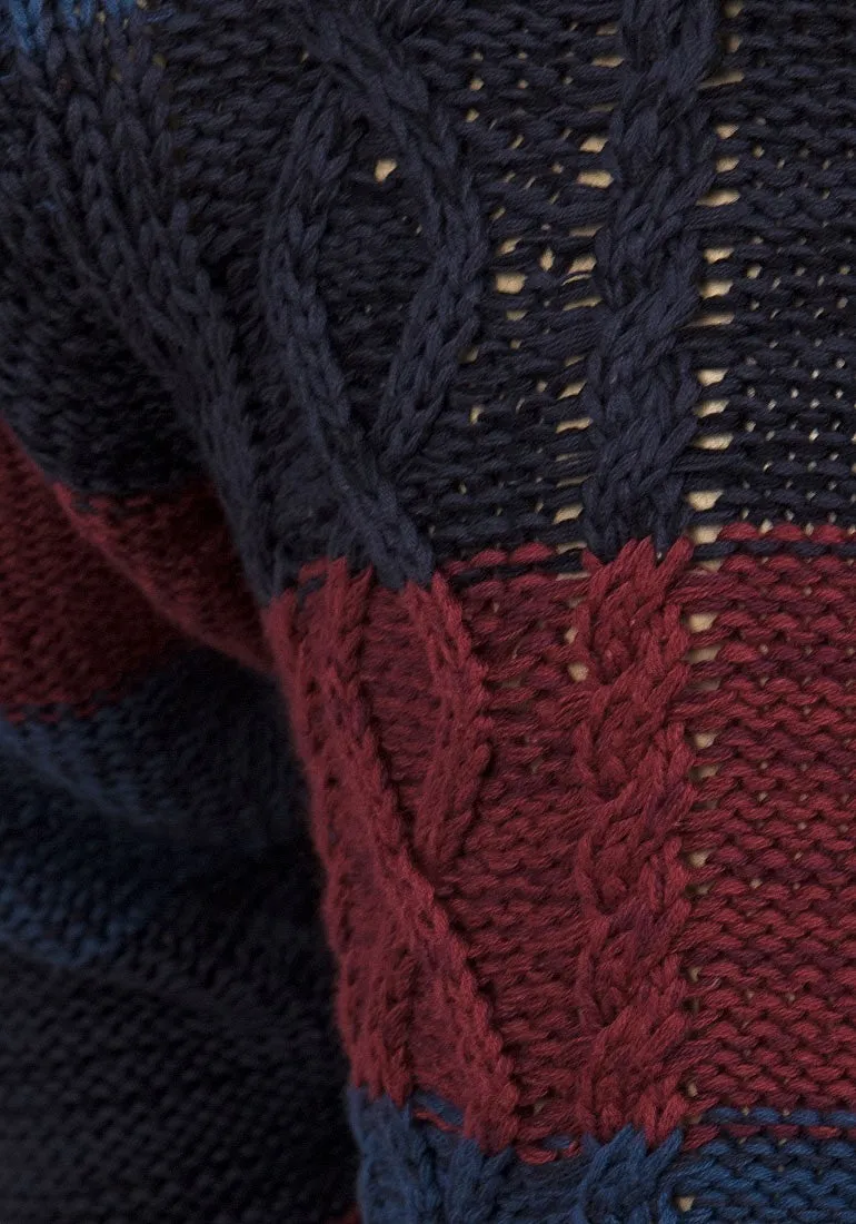 Boys Minoti Cable Knit Cotton Stripe Jumper