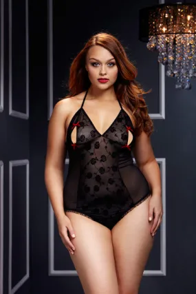 BW3112X Baci Lingerie Lace Bodysuit w/Bra Slits Red Bow
