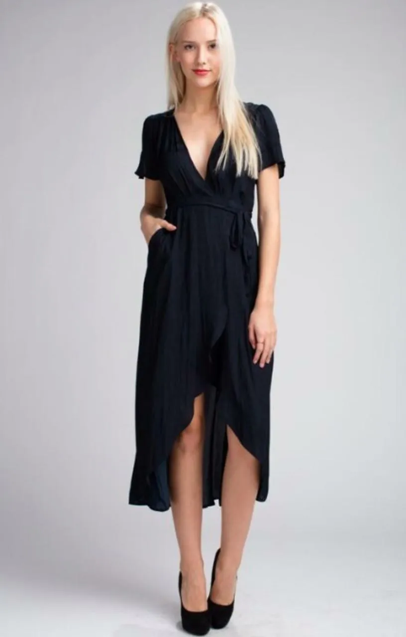 Come Together Navy Blue Midi Wrap Dress