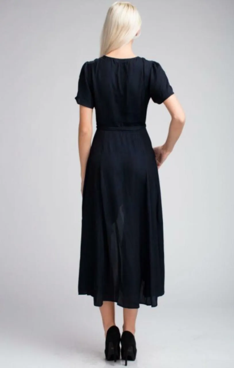 Come Together Navy Blue Midi Wrap Dress