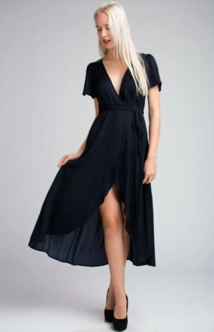 Come Together Navy Blue Midi Wrap Dress