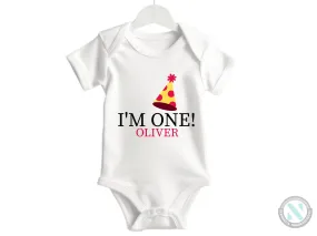 Custom Name Baby Boy's Short Sleeve Bodysuit with I'm One Text