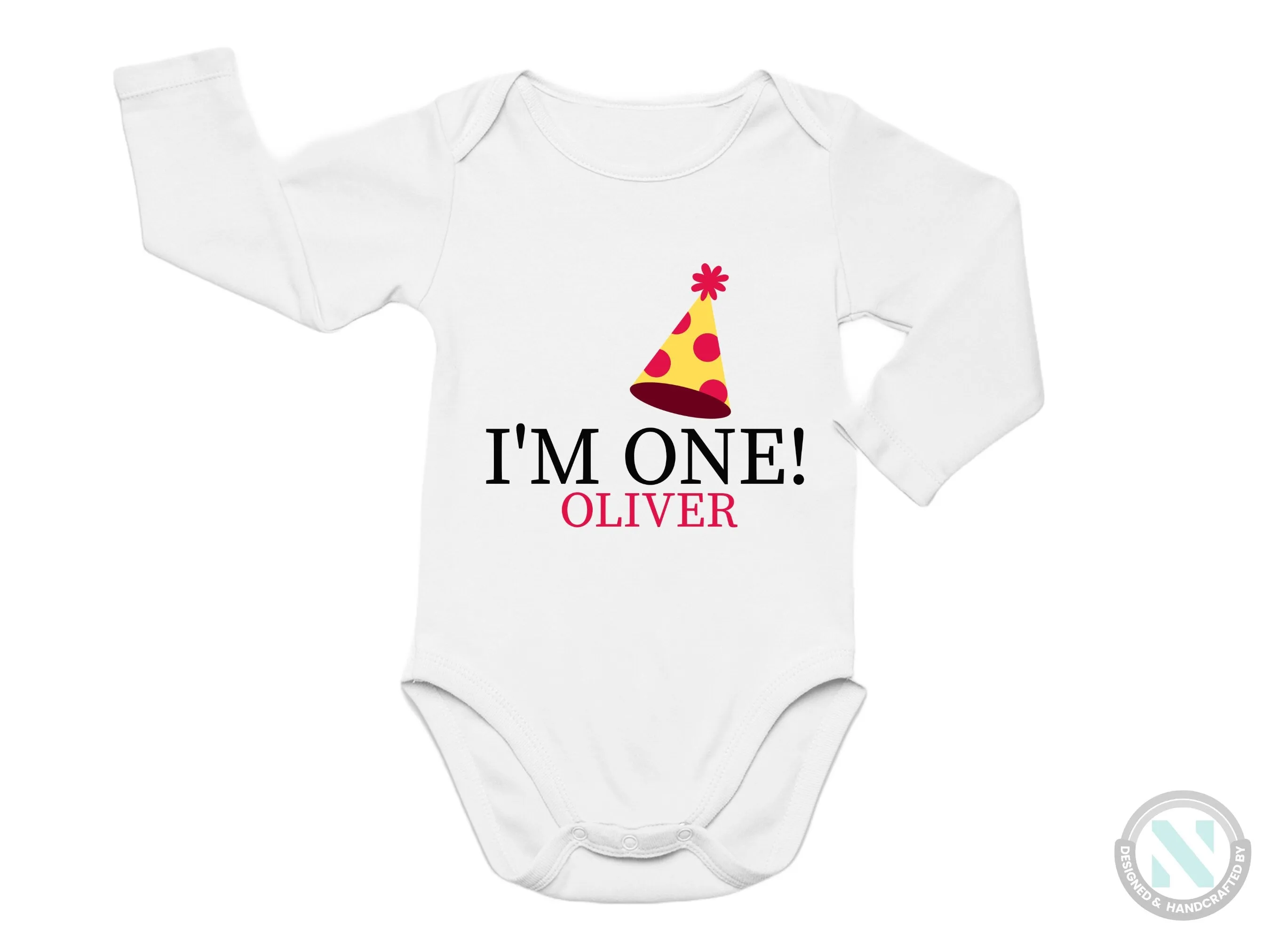 Custom Name Baby Boy's Short Sleeve Bodysuit with I'm One Text