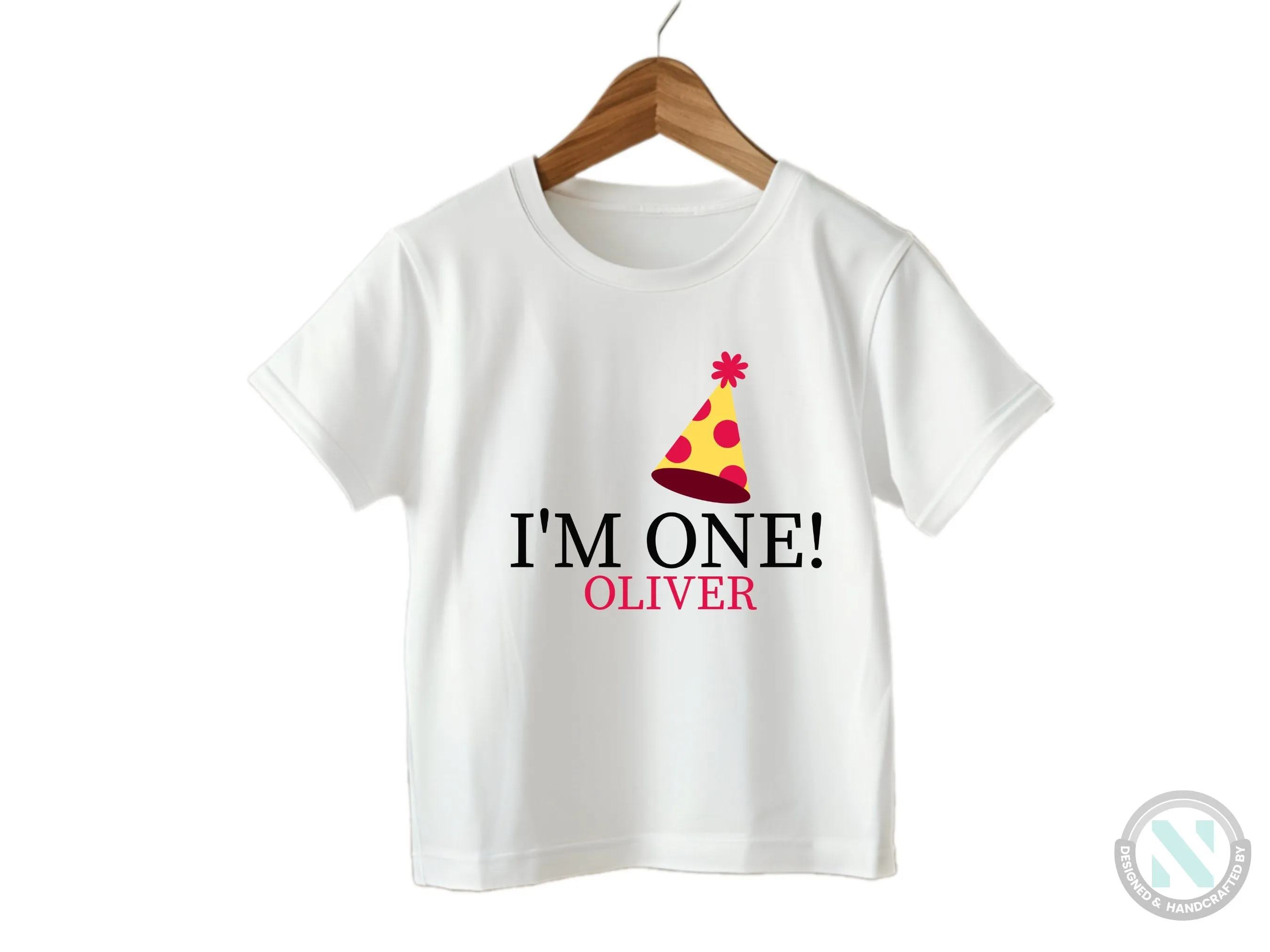 Custom Name Baby Boy's Short Sleeve Bodysuit with I'm One Text
