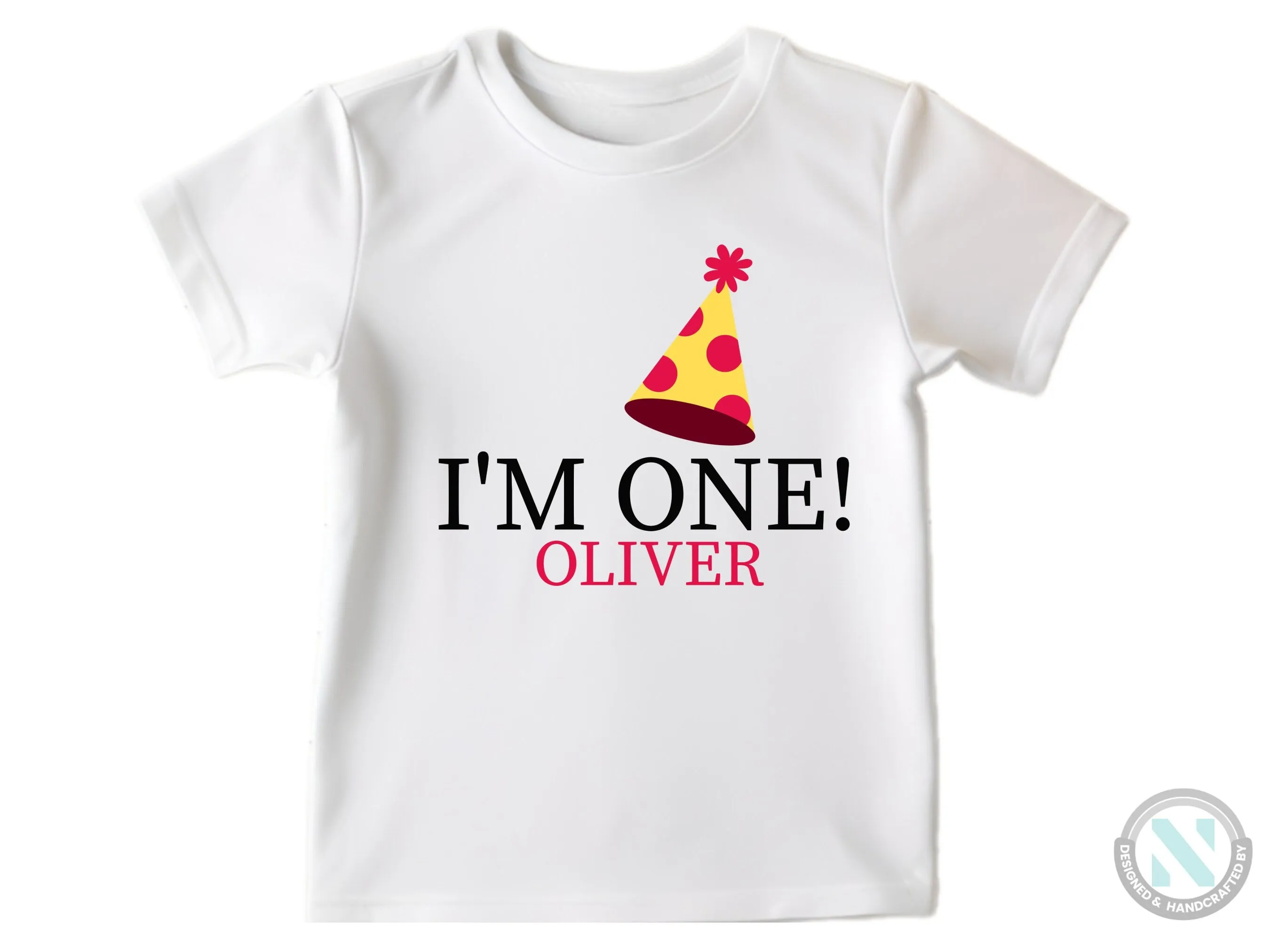 Custom Name Baby Boy's Short Sleeve Bodysuit with I'm One Text