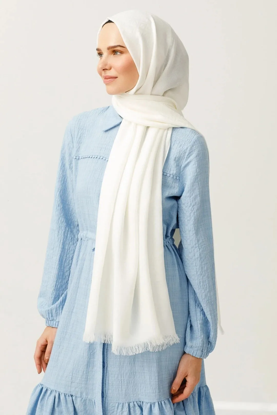 Ecru Triangle Pattern Cotton Jacquard Hijab