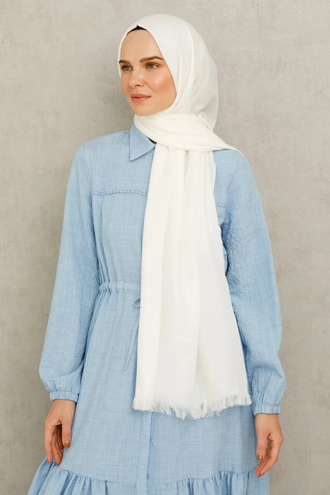 Ecru Triangle Pattern Cotton Jacquard Hijab