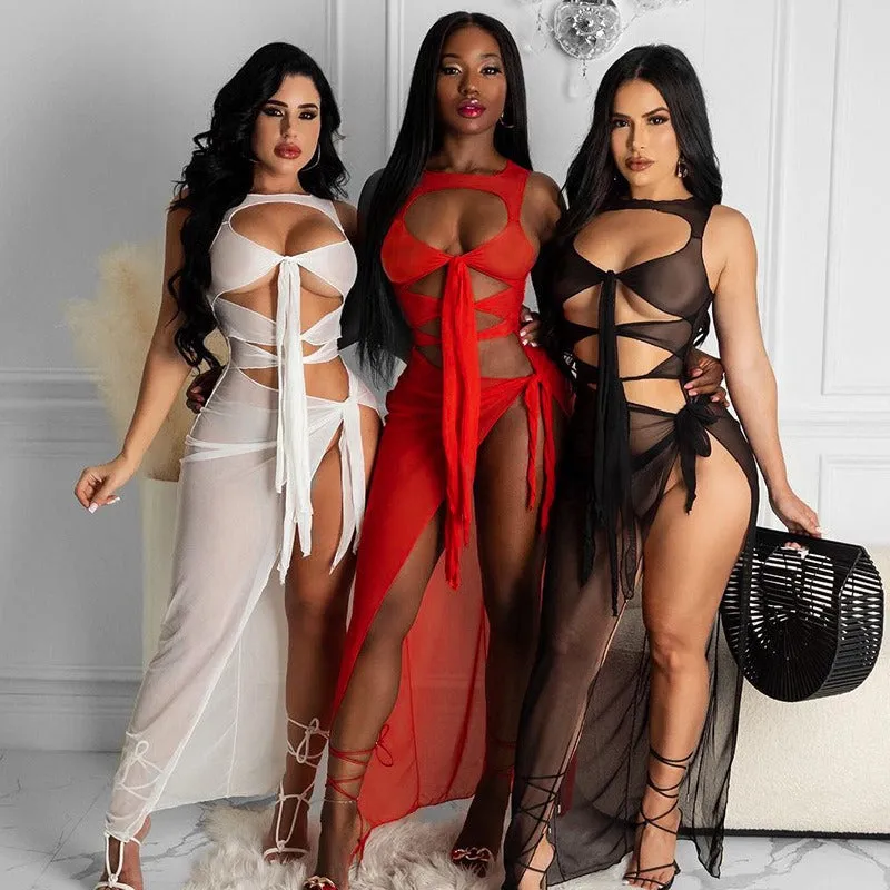 Fashionable Sheer Mesh Hip Wrap Dress | Sexy Backless Style for summer