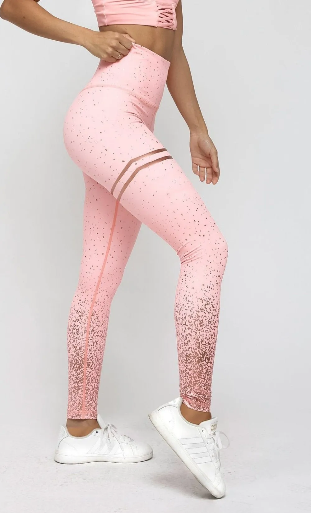 Gold Dripped Gym Leggings - Pink, White, Black