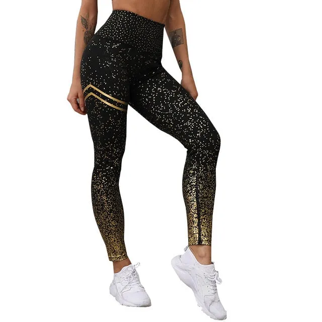 Gold Dripped Gym Leggings - Pink, White, Black