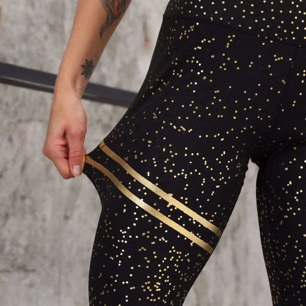 Gold Dripped Gym Leggings - Pink, White, Black