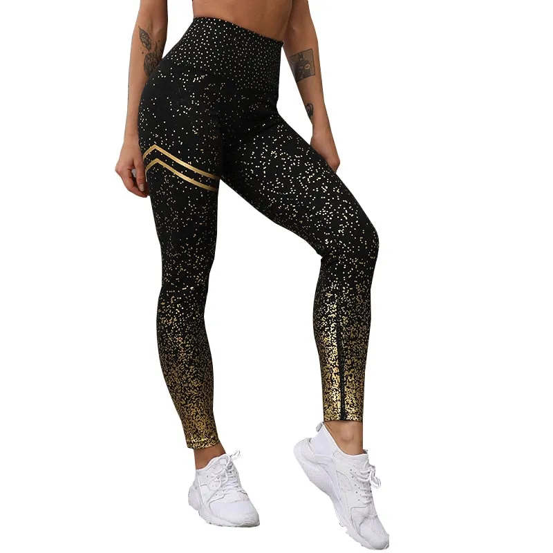 Gold Dripped Gym Leggings - Pink, White, Black