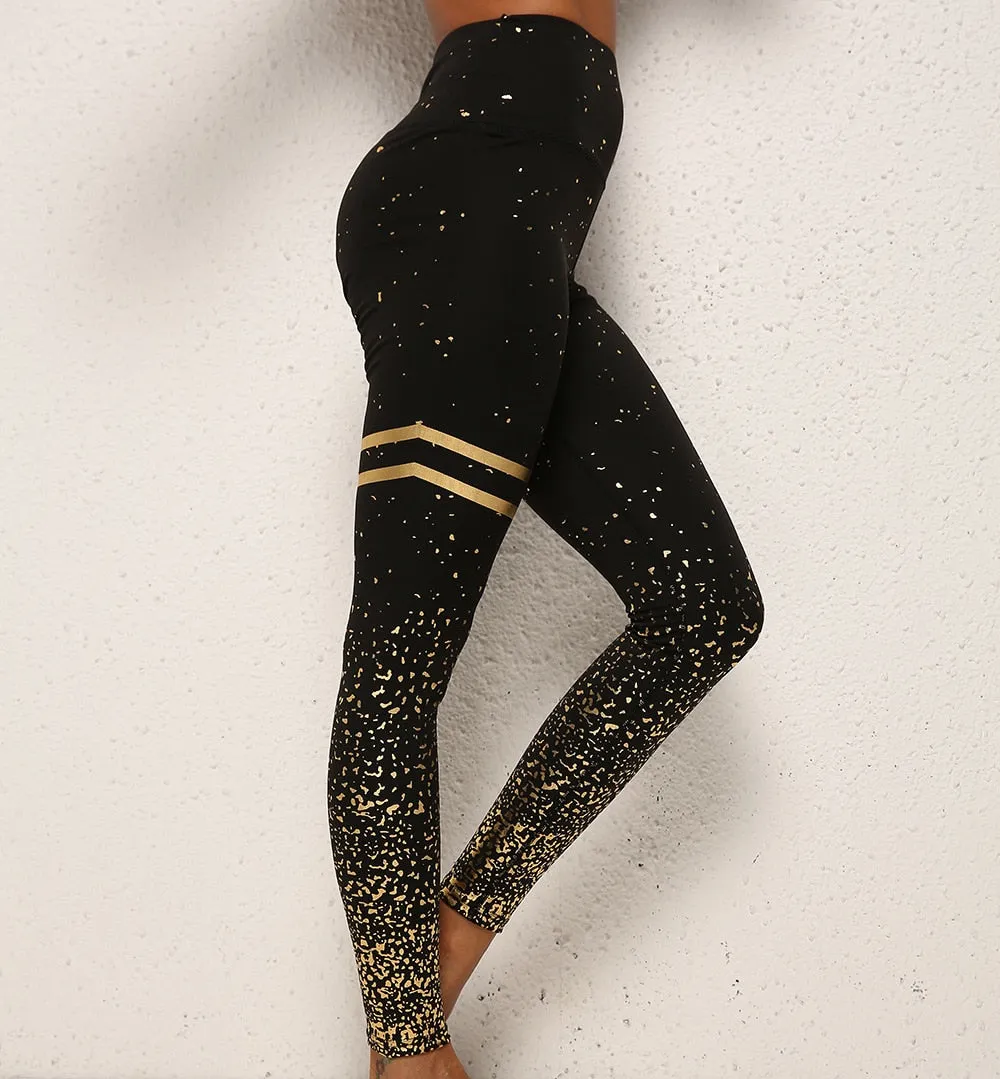 Gold Dripped Gym Leggings - Pink, White, Black