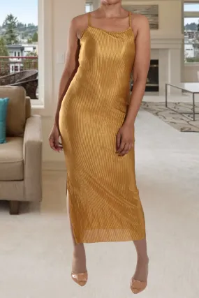 Gold Plisse Strappy Dress