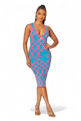 Harper Checkered Keyhole Knit Midi Bodycon Dress