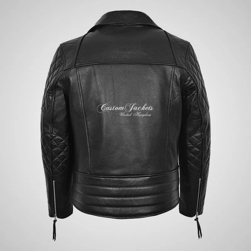 HIGHWAY Mens Leather Biker Jacket Thick Cowhide Leather Jacket