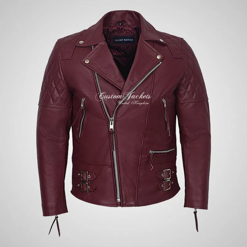 HIGHWAY Mens Leather Biker Jacket Thick Cowhide Leather Jacket