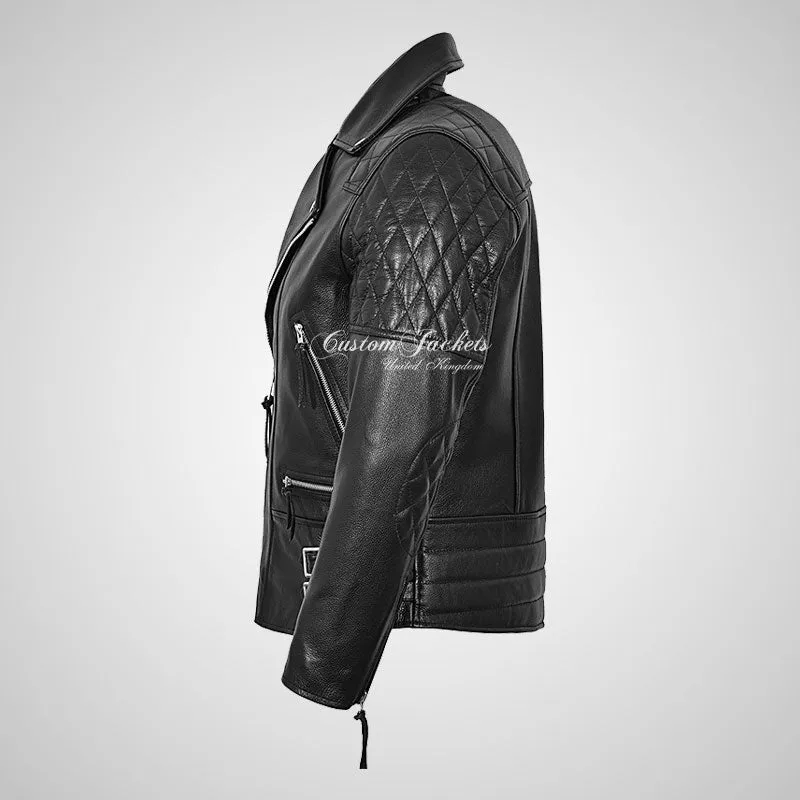 HIGHWAY Mens Leather Biker Jacket Thick Cowhide Leather Jacket