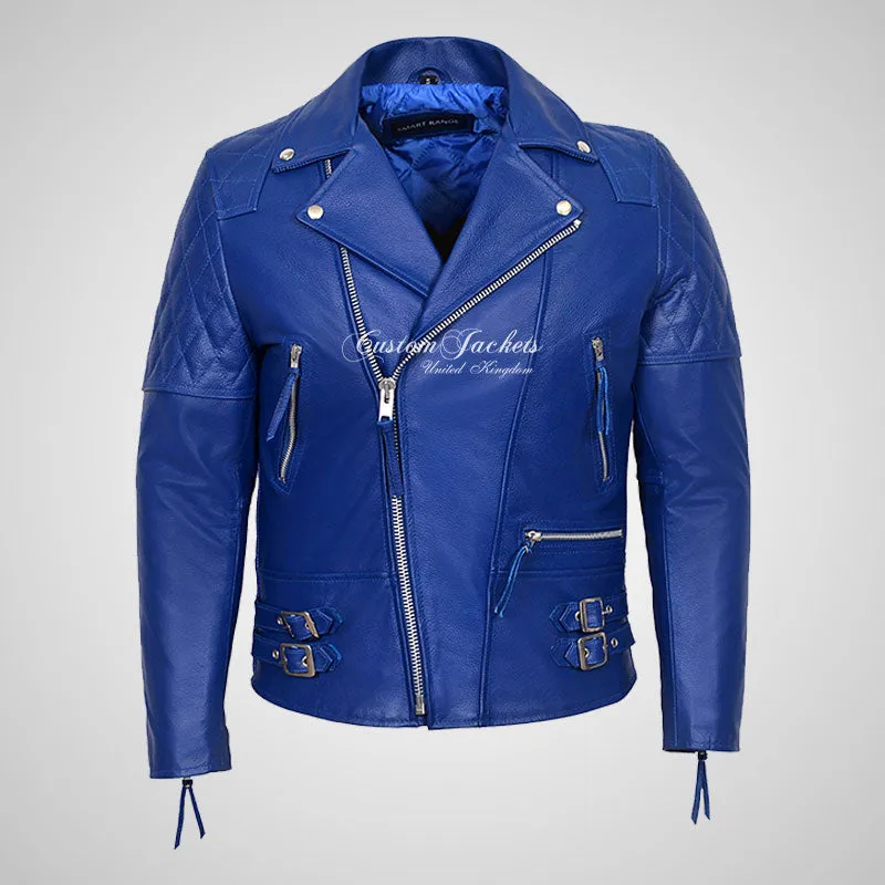 HIGHWAY Mens Leather Biker Jacket Thick Cowhide Leather Jacket
