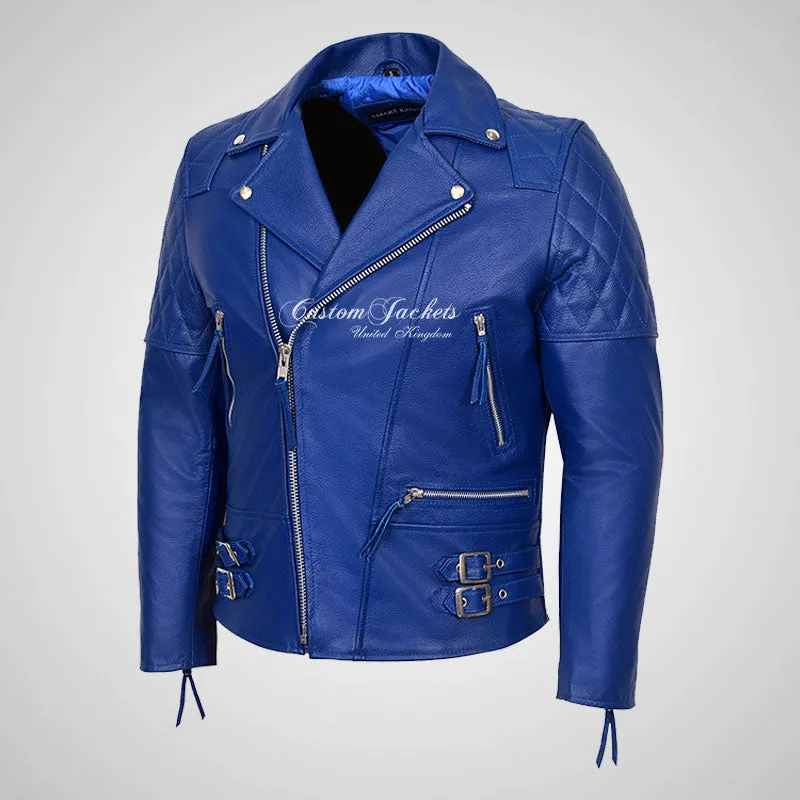 HIGHWAY Mens Leather Biker Jacket Thick Cowhide Leather Jacket
