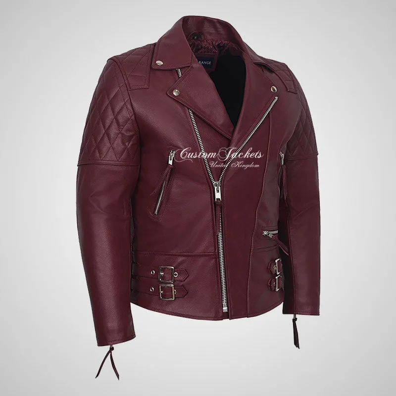 HIGHWAY Mens Leather Biker Jacket Thick Cowhide Leather Jacket