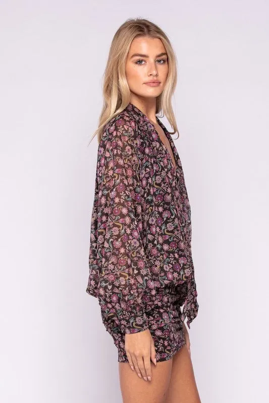 *JEM Floral LongSleeve Wrap Bodycon Skirt Dress