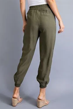 Katy Solid Jogger Pants-Olive