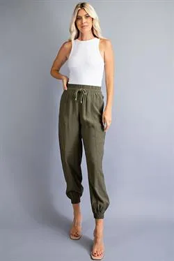 Katy Solid Jogger Pants-Olive