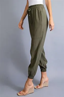 Katy Solid Jogger Pants-Olive