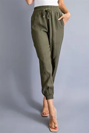 Katy Solid Jogger Pants-Olive