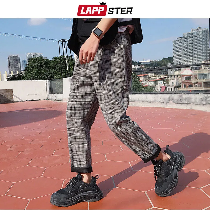 LAPPSTER Streetwear Yellow Plaid Pants Men Joggers