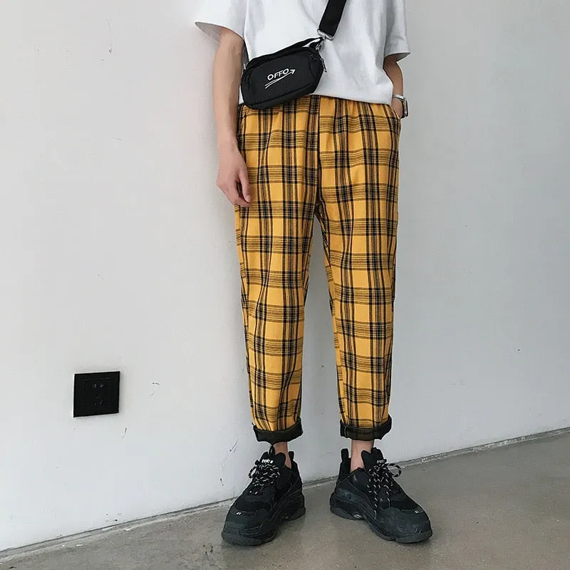 LAPPSTER Streetwear Yellow Plaid Pants Men Joggers