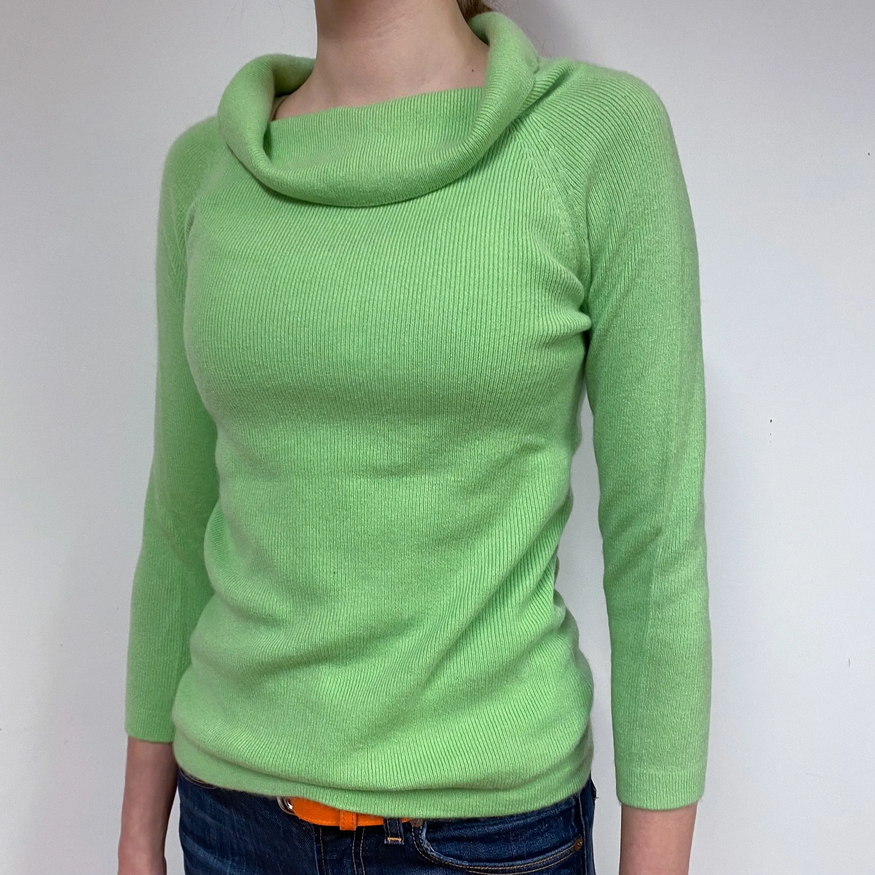 Lime Green Cashmere Roll Neck Jumper Extra Small