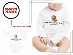 Long Sleeve Custom Name Baby Boy Baby Bodysuit, Roaring Good Time Bodysuit