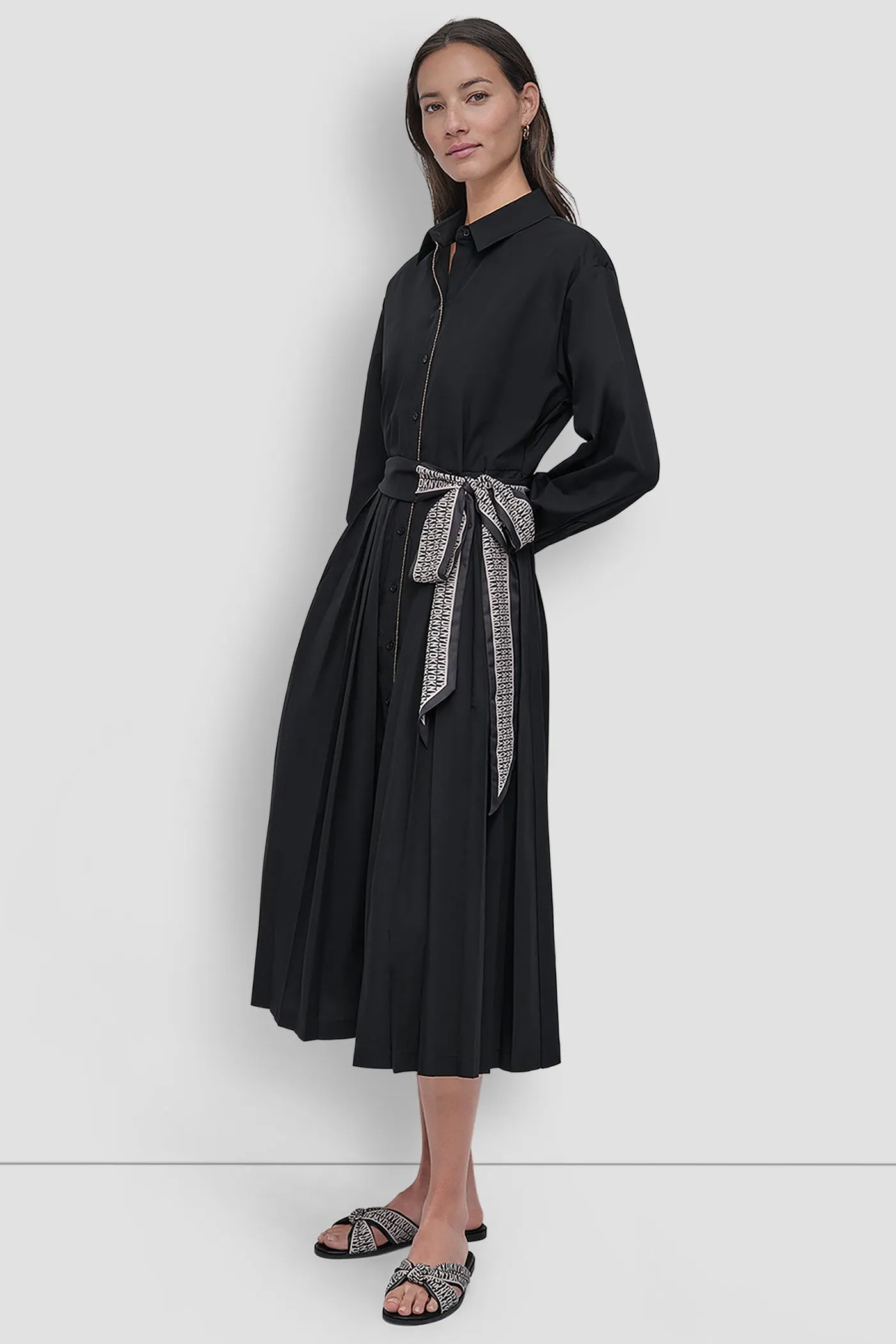 LONG SLEEVE WRAP DRESS WITH DKNY SCARF