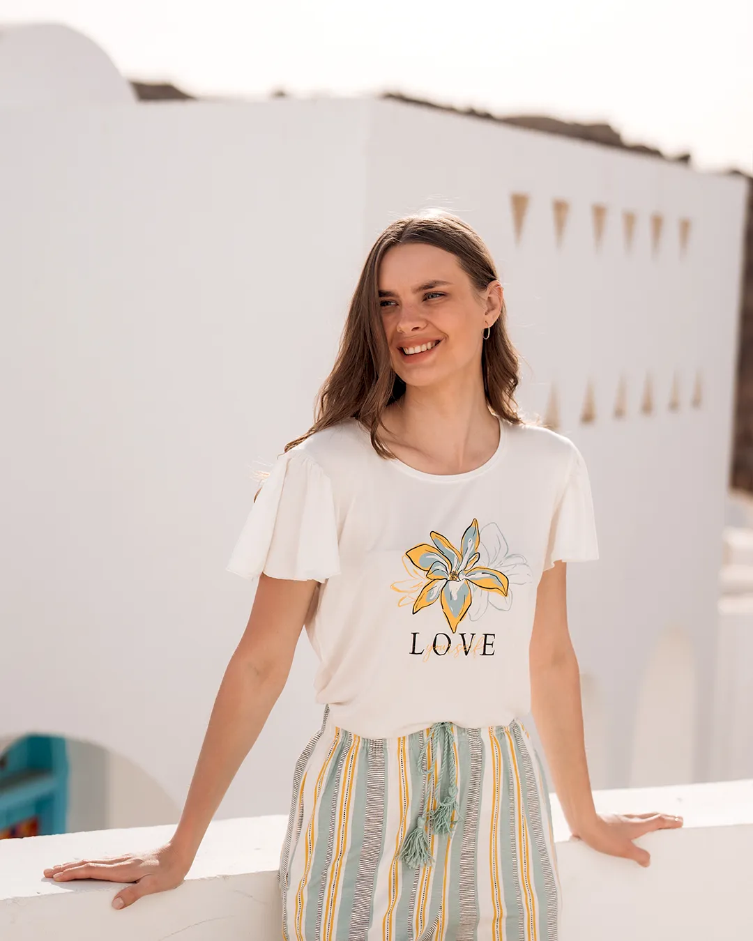 Loveبيجاما حريمي بنطلون فسكوز مطبوع