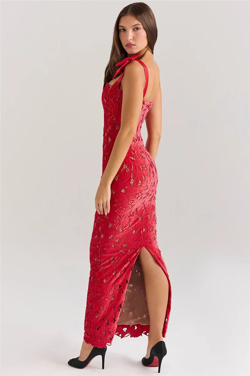 Lydia Bows Lace Sexy Maxi Dress