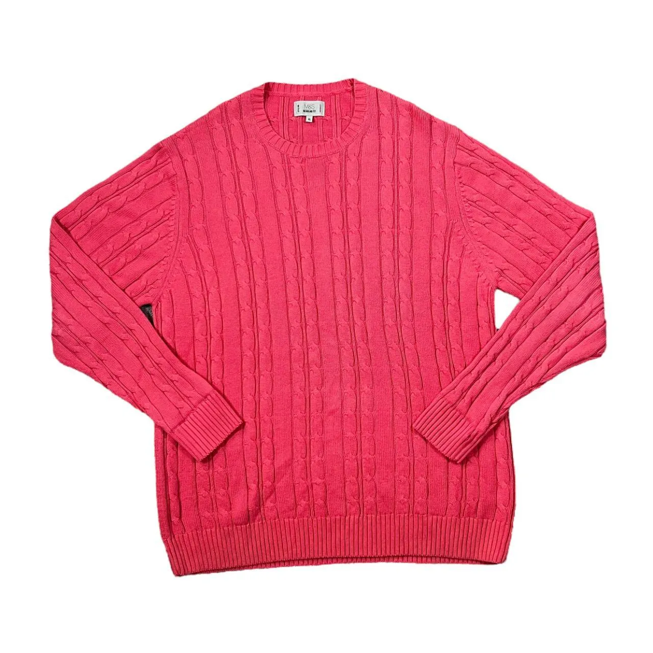 M&S "Regular Fit" Marks & Spencer Classic Cotton Cable Knit Crewneck Sweater Jumper